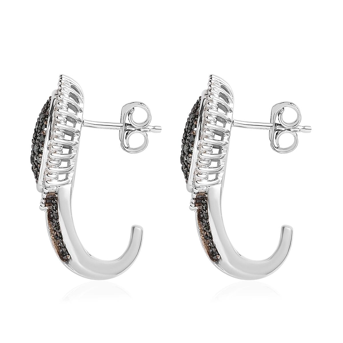 Green and White Diamond J-Hoop Earrings in Platinum Over Sterling Silver 2.00 ctw image number 3