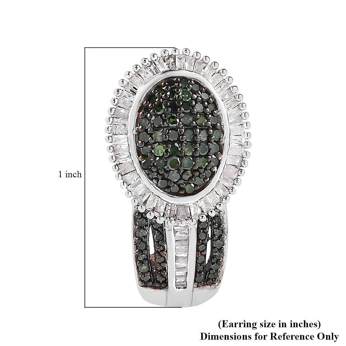 Green and White Diamond J-Hoop Earrings in Platinum Over Sterling Silver 2.00 ctw image number 4