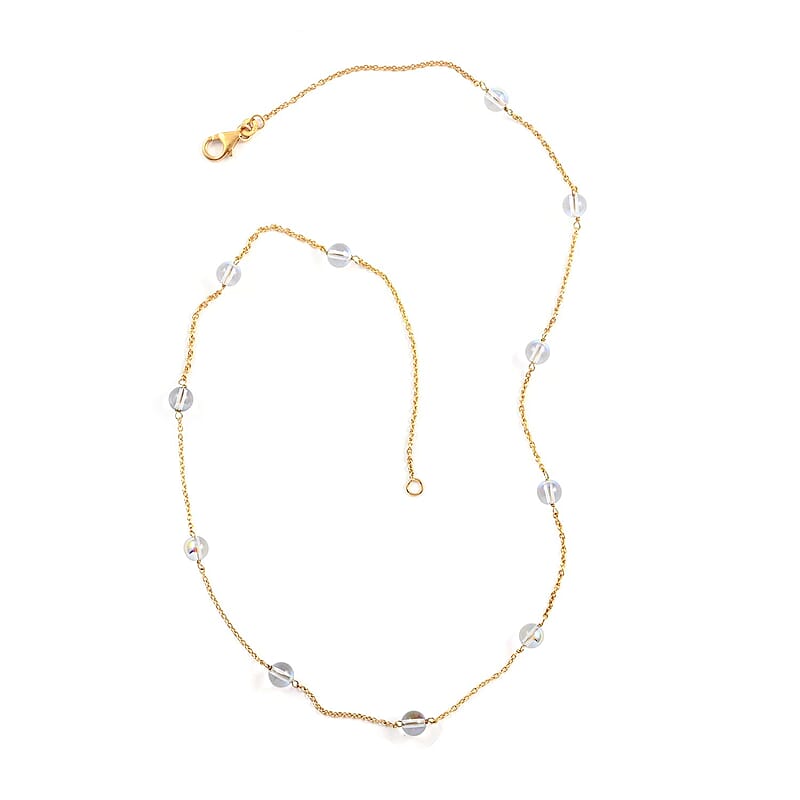 Austrian Crystal Station Necklace 20 Inches in 14K Yellow Gold Over Sterling Silver