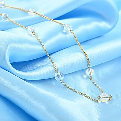 Austrian Crystal Station Necklace 20 Inches in 14K Yellow Gold Over Sterling Silver