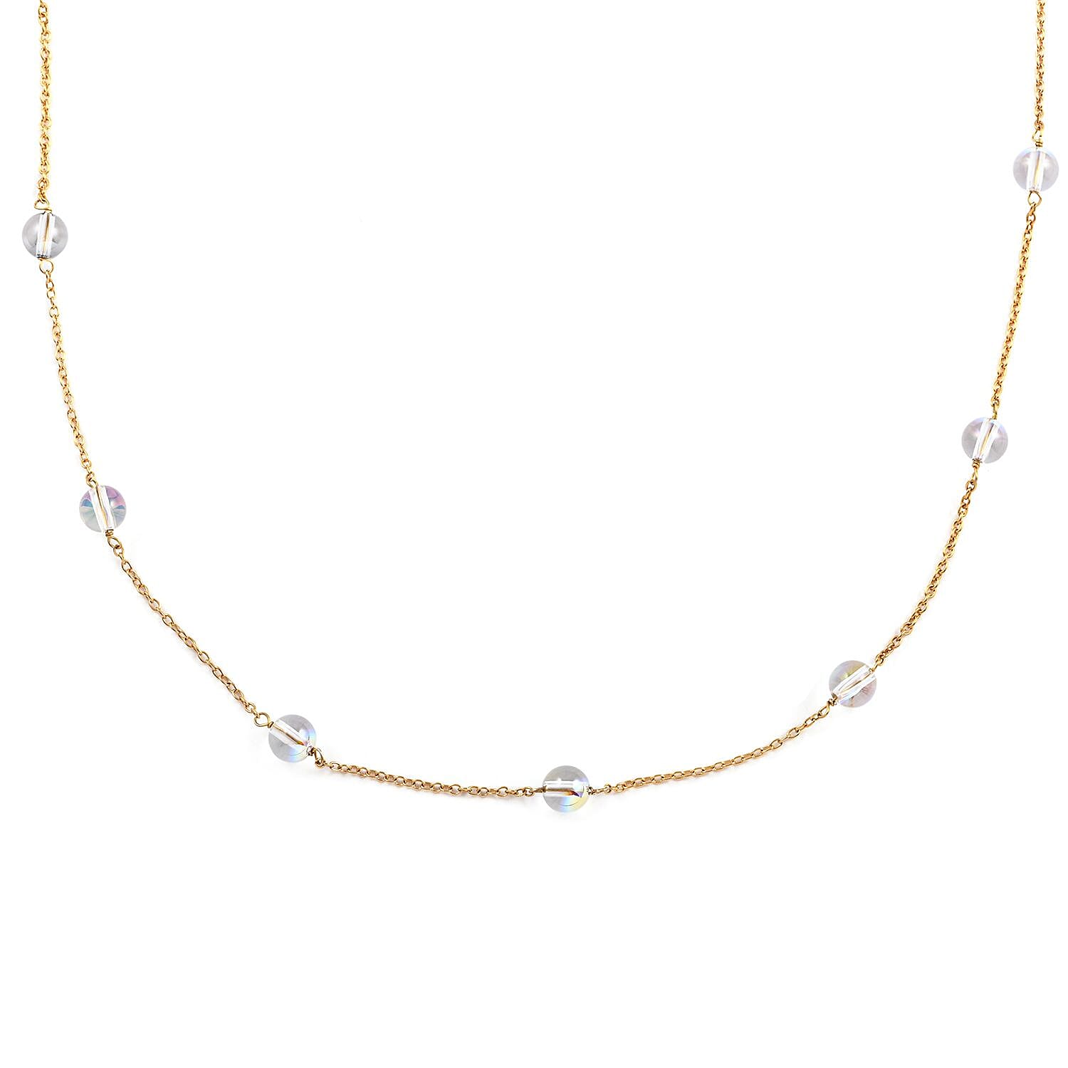 Austrian Crystal Station Necklace 20 Inches in 14K Yellow Gold Over Sterling Silver