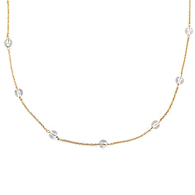 Austrian Crystal Station Necklace 20 Inches in 14K Yellow Gold Over Sterling Silver