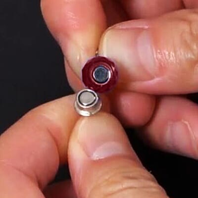 Red Glass Magnetic Lock 2Inch Extender Chain with 5mm Spring Ring Lock in Rhodium Over Sterling Silver