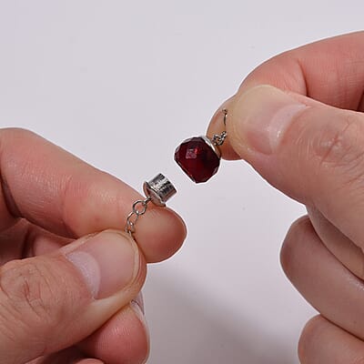 Red Glass Magnetic Lock 2Inch Extender Chain with 5mm Spring Ring Lock in Rhodium Over Sterling Silver