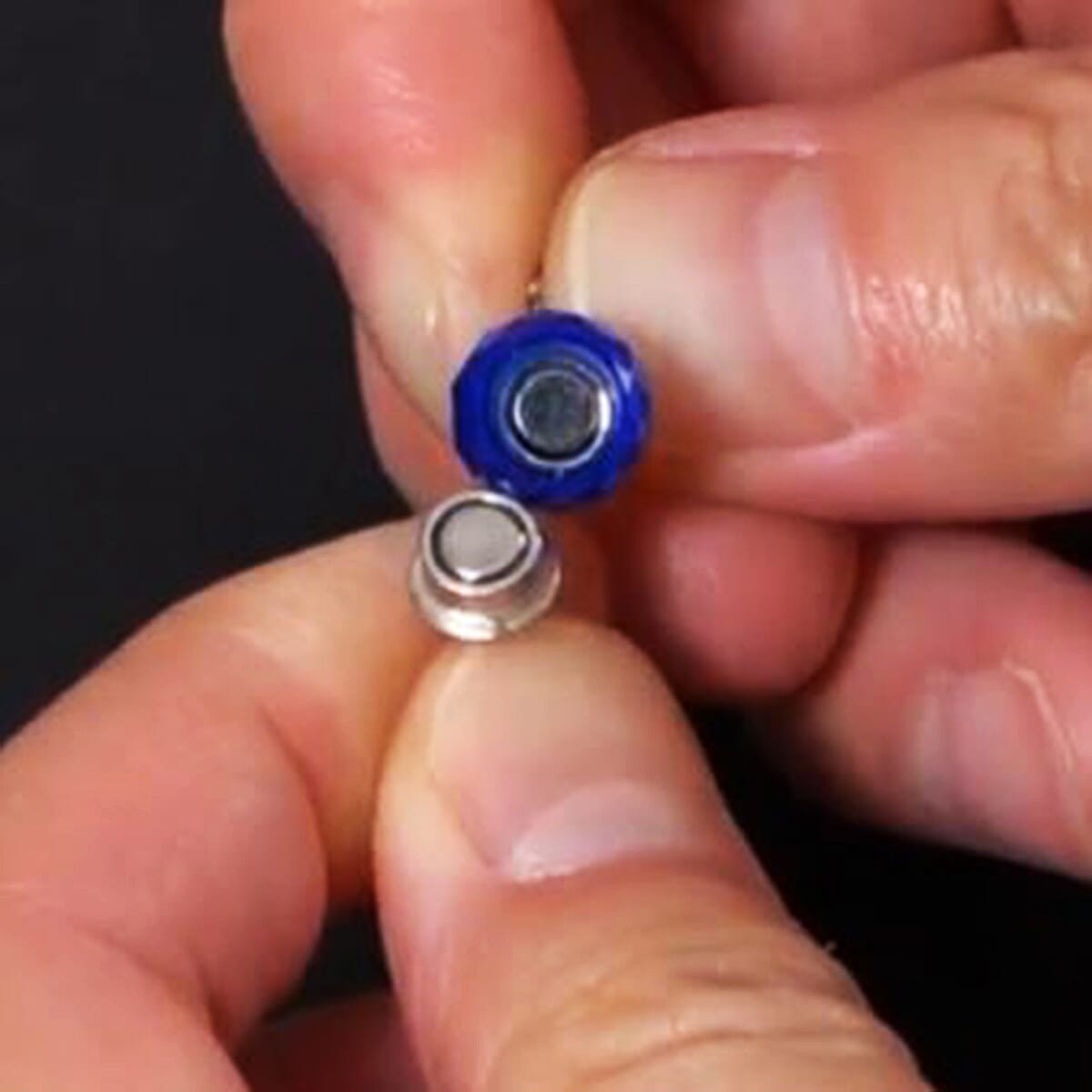 Blue Glass Magnetic Lock 2Inch Extender Chain with 5mm Spring Ring Lock in Rhodium Over Sterling Silver image number 1