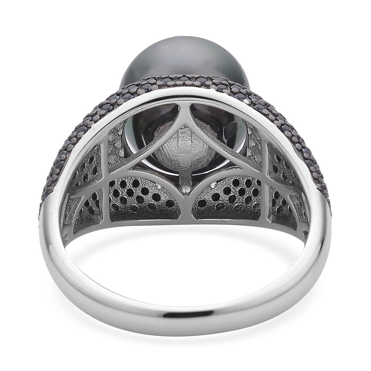 Tahitian Cultured Pearl and Multi Gemstone Ring in Rhodium & Platinum Over Sterling Silver 1.25 ctw image number 4