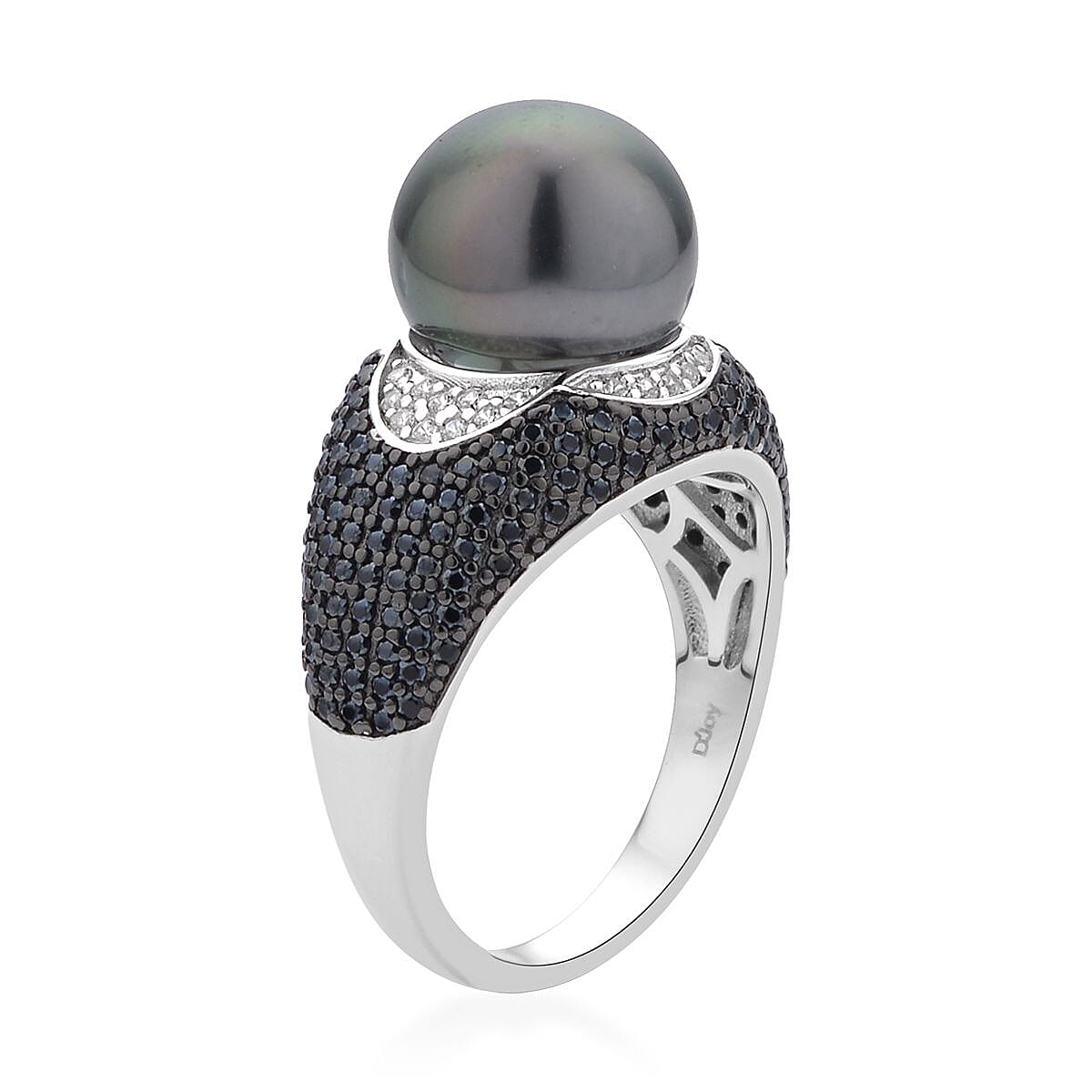 Tahitian Cultured Pearl and Multi Gemstone Ring in Rhodium & Platinum Over Sterling Silver (Size 5.0) 1.25 ctw image number 3