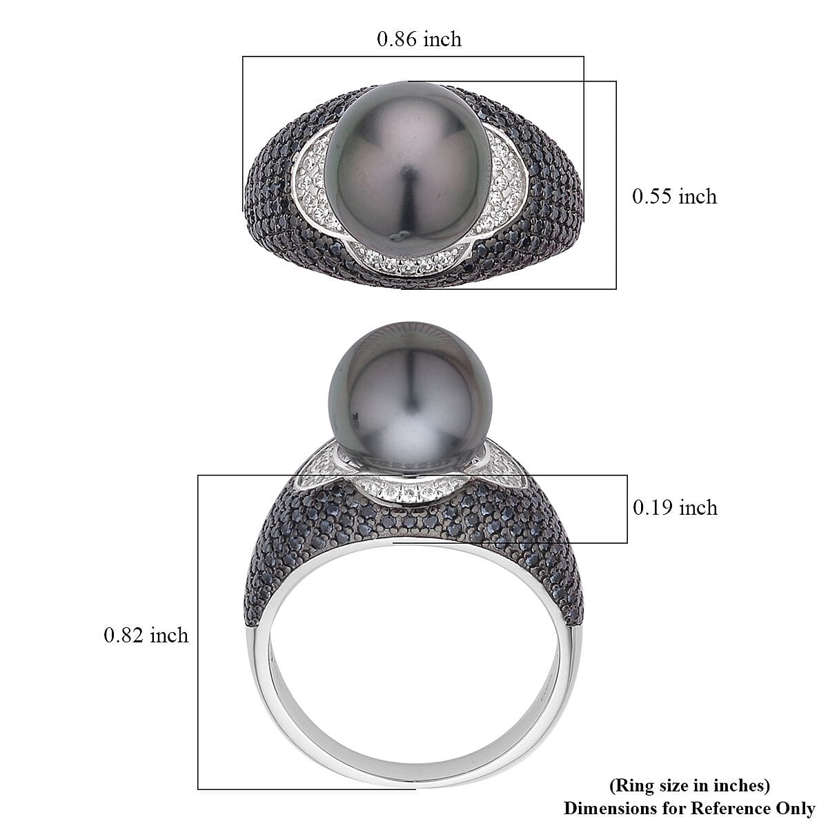 Tahitian Cultured Pearl and Multi Gemstone Ring in Rhodium & Platinum Over Sterling Silver (Size 5.0) 1.25 ctw image number 5