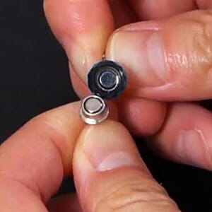 Black Glass Magnetic Lock 2Inch Extender Chain with 5mm Ring Lock in Rhodium Over Sterling Silver