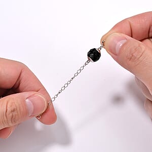 Black Glass Magnetic Lock 2Inch Extender Chain with 5mm Ring Lock in Rhodium Over Sterling Silver
