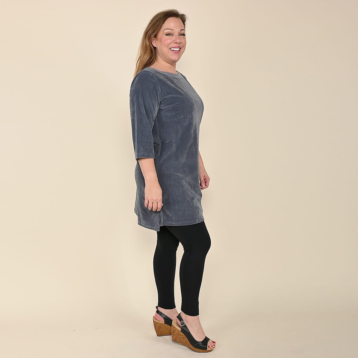 Tamsy Gray Velour Tunic -M image number 2