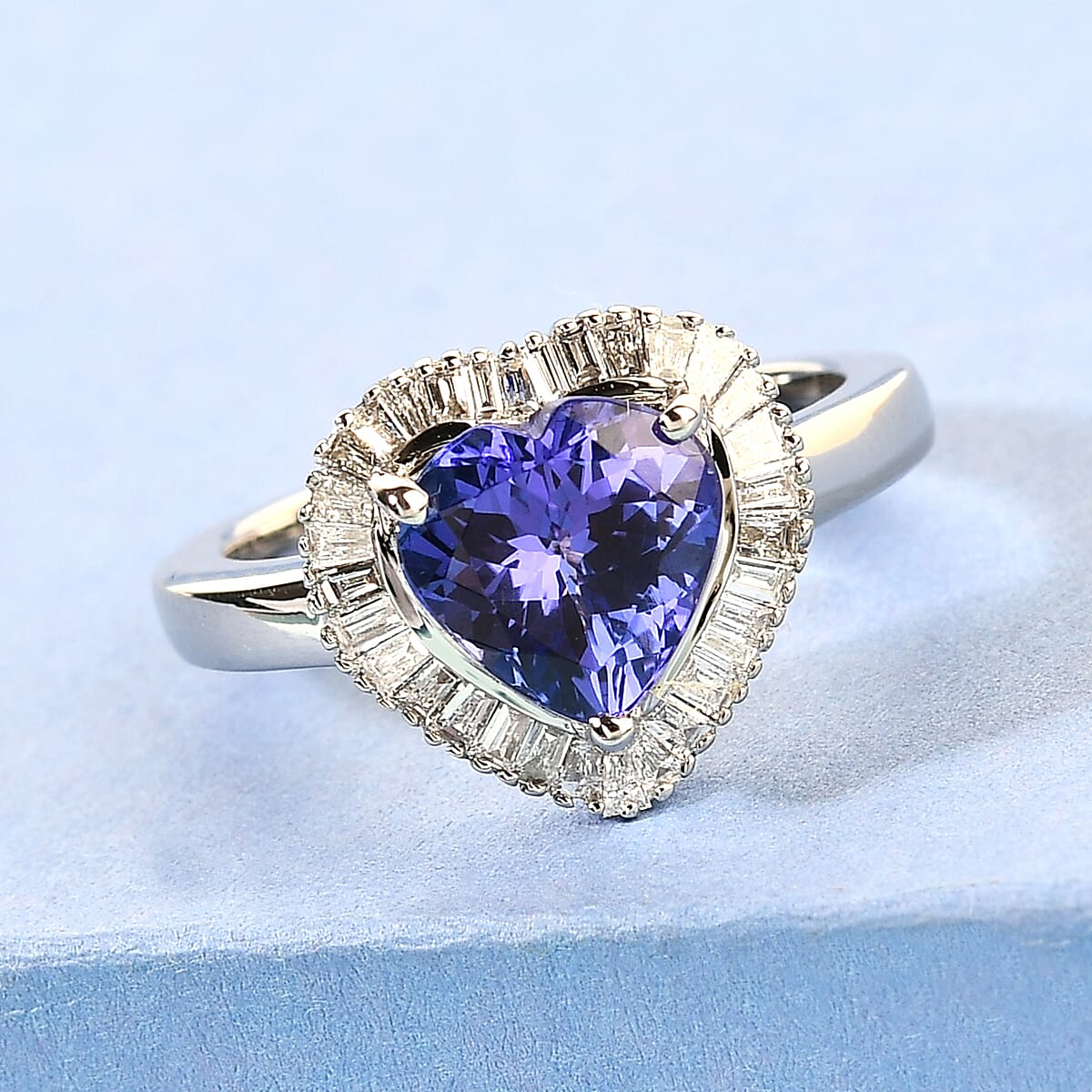 Rhapsody 950 Platinum AAAA Tanzanite and Diamond E-F VS2 Heart Halo Ring (Size 6.0) 6.50 Grams 2.35 ctw image number 1