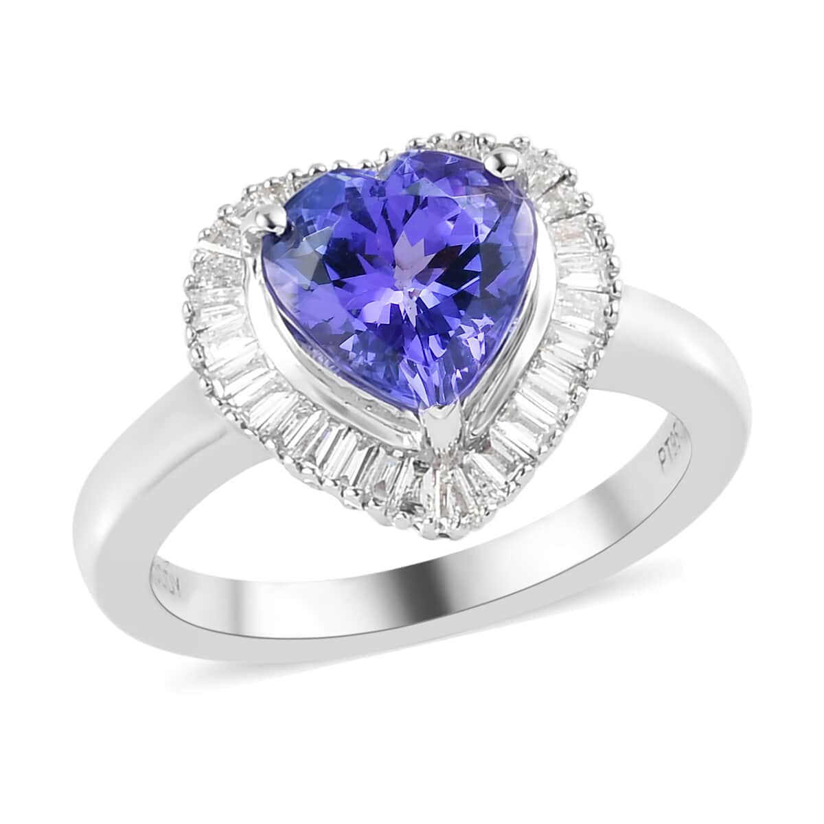 RHAPSODY 950 Platinum AAAA Tanzanite and E-F VS2 Diamond Heart Halo Ring (Size 8.0) 6.50 Grams 2.35 ctw image number 0