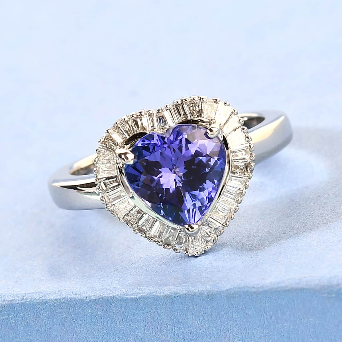 RHAPSODY 950 Platinum AAAA Tanzanite and E-F VS2 Diamond Heart Halo Ring (Size 8.0) 6.50 Grams 2.35 ctw image number 1
