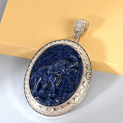 Freshened Lapis Lazuli Solitaire Pendant in Platinum Over Copper with Magnet 25.90 ctw
