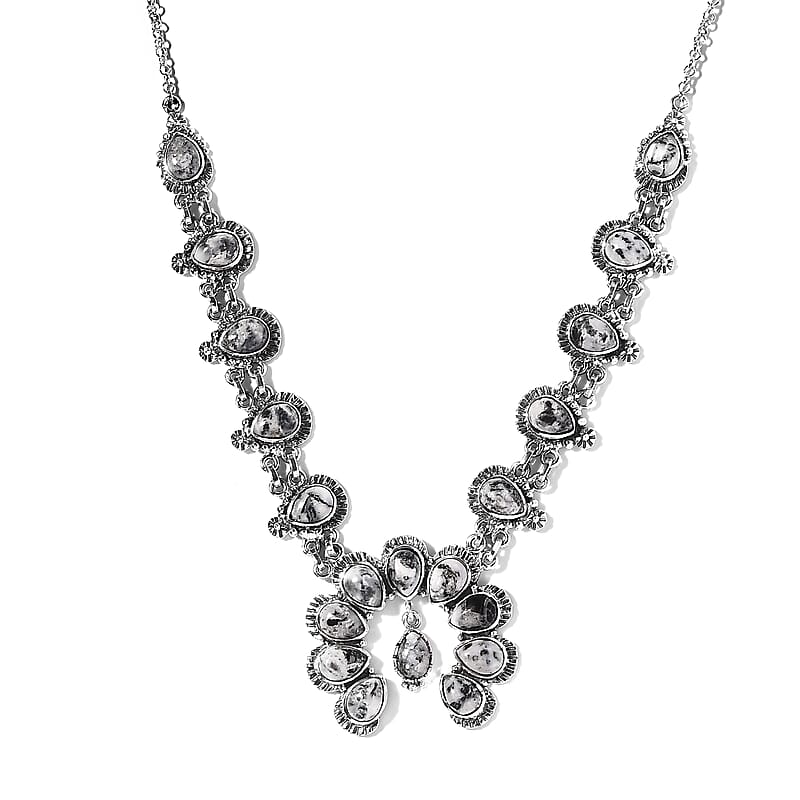 White Buffalo Necklace | Squash Blossom Necklace |Sterling Silver Necklace | 18 Inch Necklace | Gifts For Her 15.60 ctw