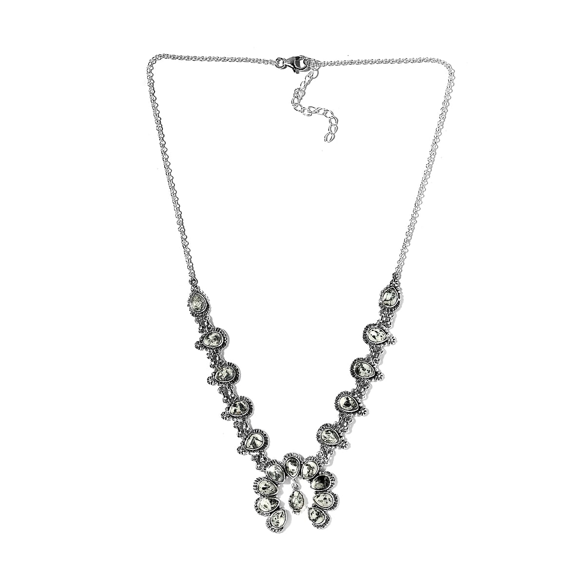 American Natural White Buffalo Squash Blossom Necklace 18 Inches in Sterling Silver 14.90 Grams 15.60 ctw image number 3