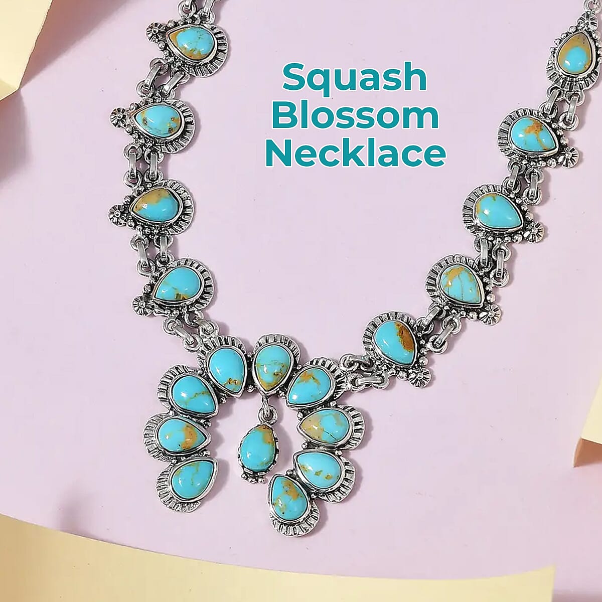 Royston Turquoise Necklace | Squash Blossom Necklace |Sterling Silver Necklace | 18 Inch Necklace | Gifts For Her 14.15 ctw image number 1