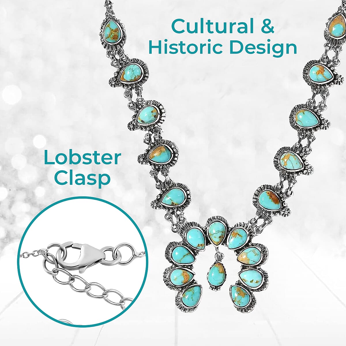 Royston Turquoise Necklace | Squash Blossom Necklace |Sterling Silver Necklace | 18 Inch Necklace | Gifts For Her 14.15 ctw image number 3