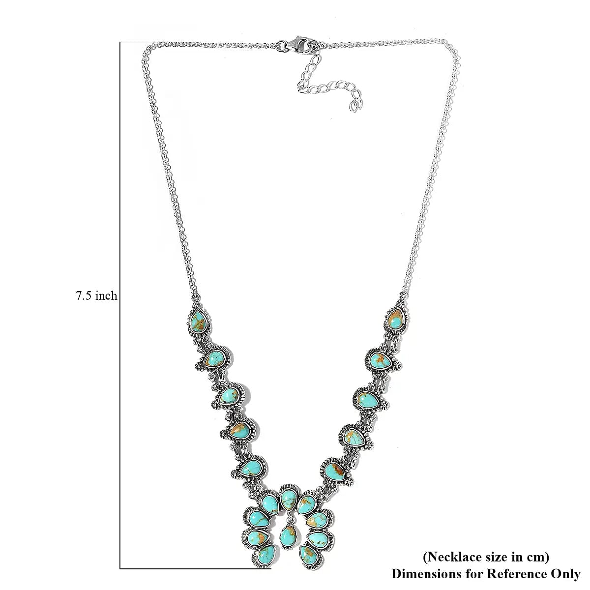 Royston Turquoise Necklace | Squash Blossom Necklace |Sterling Silver Necklace | 18 Inch Necklace | Gifts For Her 14.15 ctw image number 6