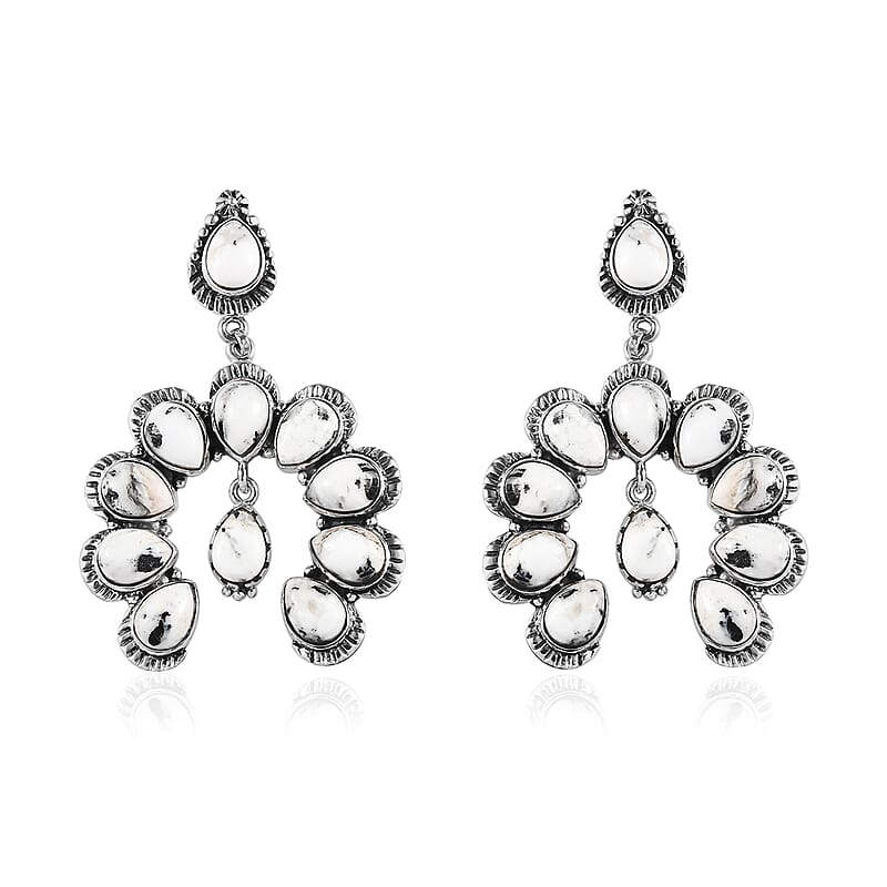 White Buffalo Earrings | Squash Blossom Earrings |Sterling Silver Earrings | Dangle Earrings 17.75 ctw