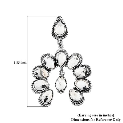 White Buffalo Earrings | Squash Blossom Earrings |Sterling Silver Earrings | Dangle Earrings 17.75 ctw
