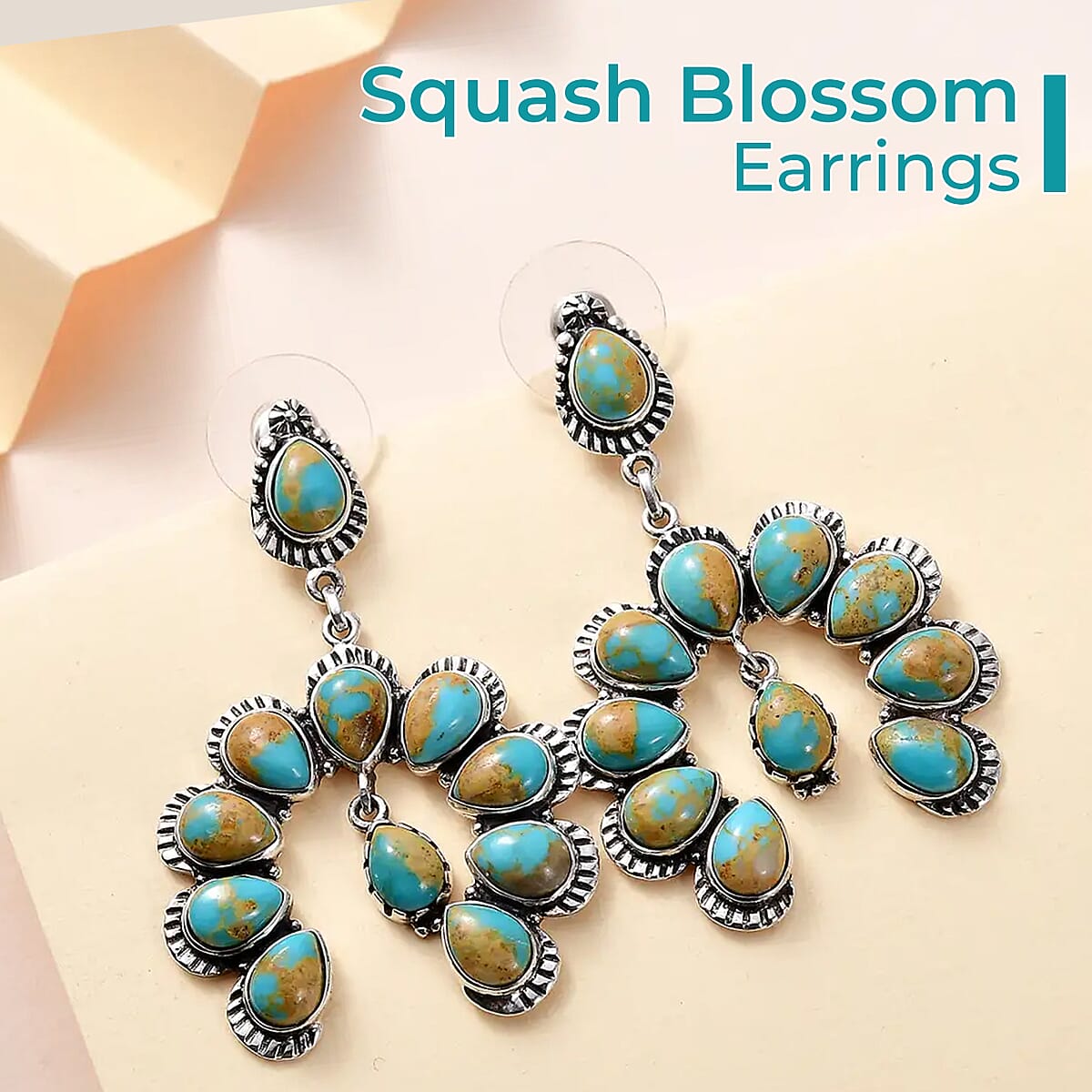 Artisan Crafted Royston Turquoise Earrings | Squash Blossom Earrings |Sterling Silver Earrings | Dangle Earrings 15.65 ctw image number 1