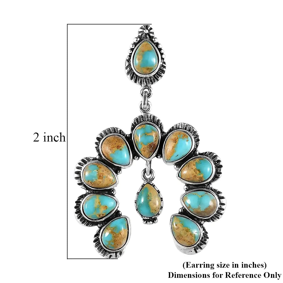 Artisan Crafted Royston Turquoise Earrings | Squash Blossom Earrings |Sterling Silver Earrings | Dangle Earrings 15.65 ctw image number 6