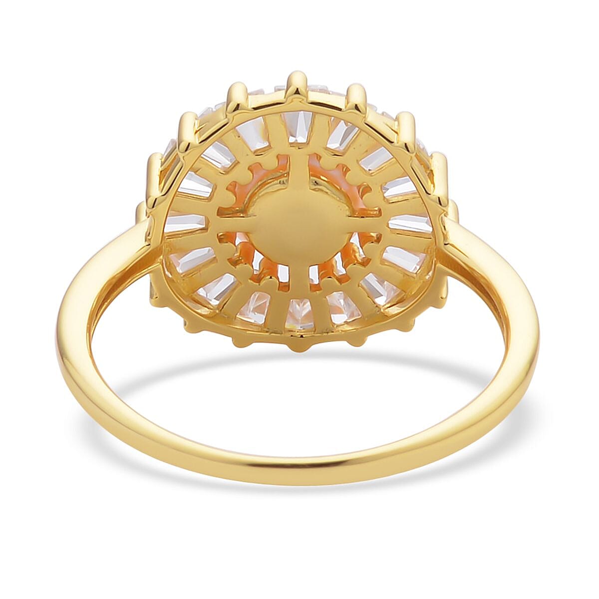 Peach Freshwater Pearl and Simulated Diamond Floral Ring in 14K Yellow Gold Over Sterling Silver (Size 10.0) 1.00 ctw image number 4