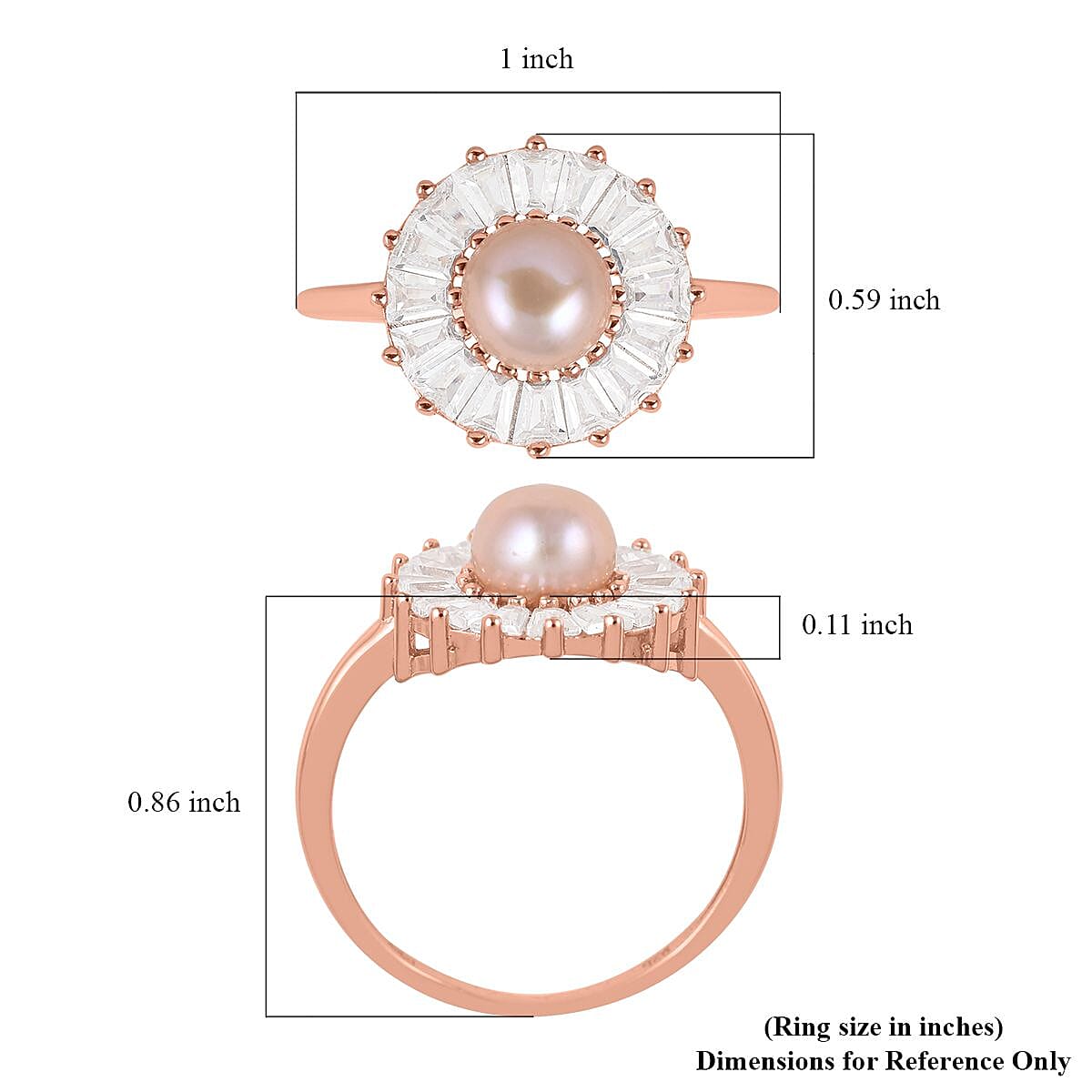 Purple Freshwater Pearl and Simulated Diamond Floral Ring in 14K Rose Gold Over Sterling Silver (Size 5.0) 1.00 ctw image number 4