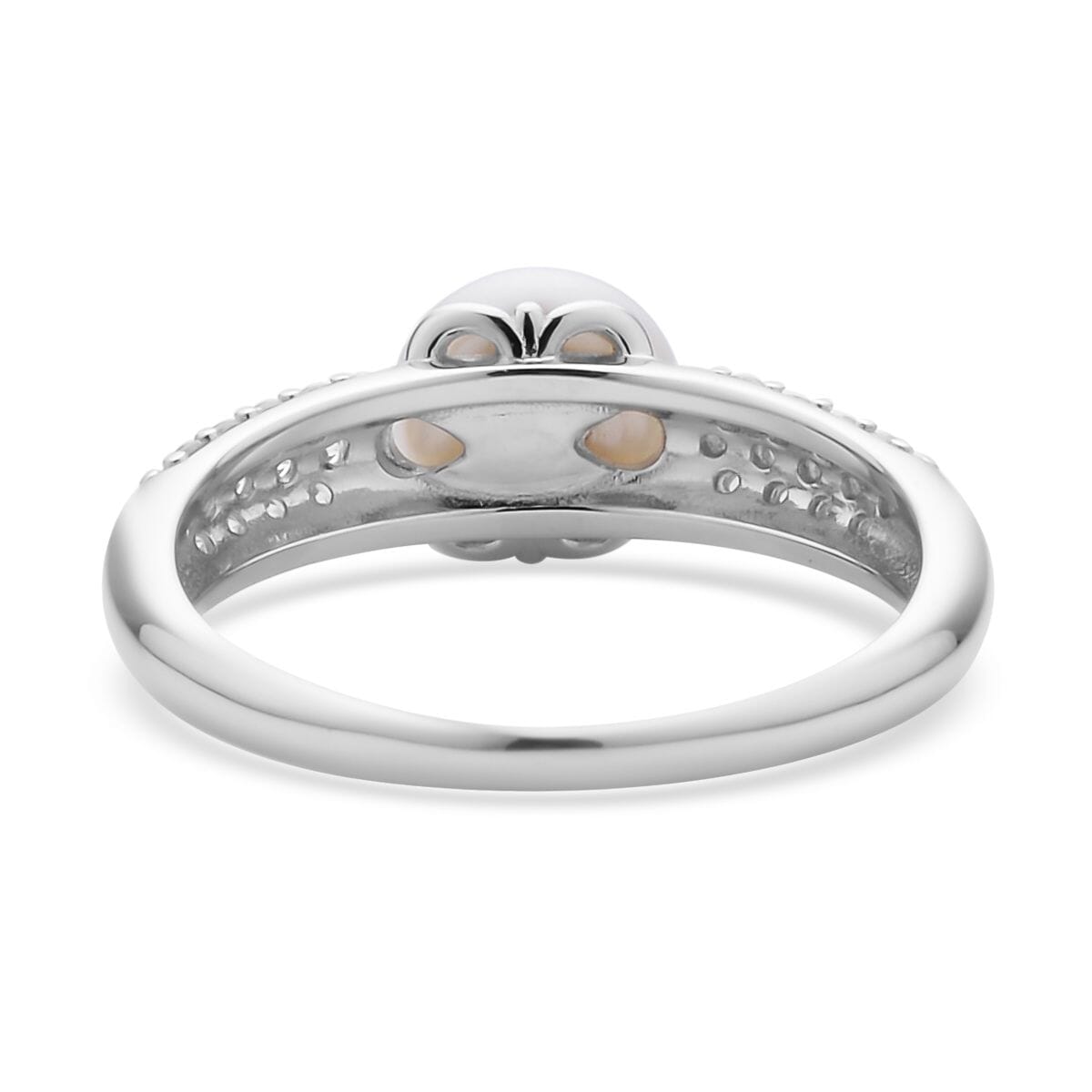 White Freshwater Pearl and Simulated Diamond Ring in Rhodium Over Sterling Silver (Size 8.0) 0.35 ctw image number 4