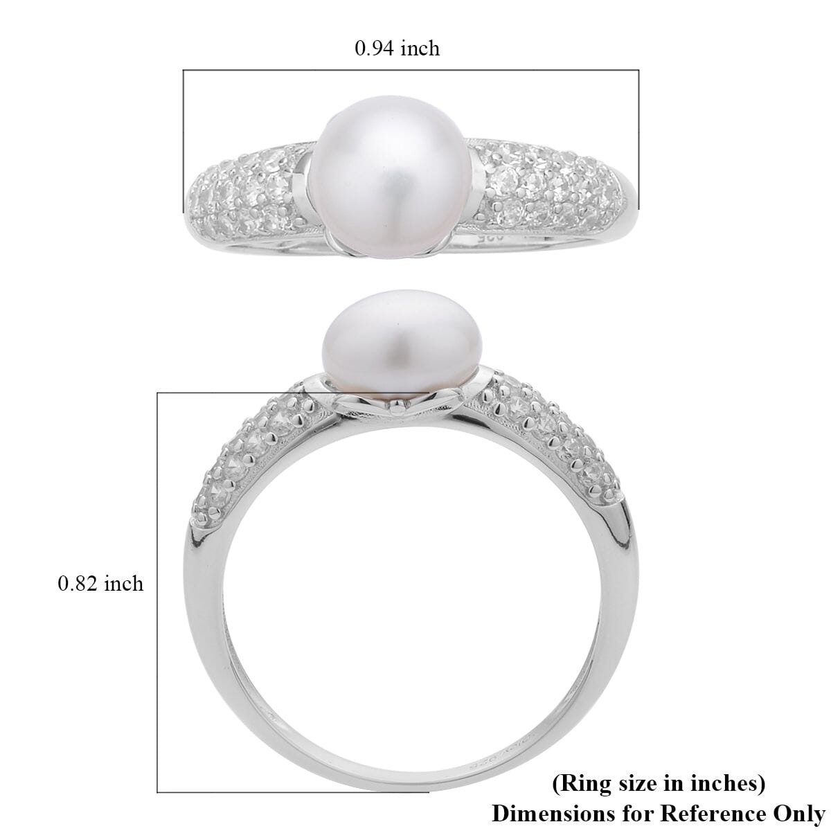 White Freshwater Pearl and Simulated Diamond Ring in Rhodium Over Sterling Silver (Size 8.0) 0.35 ctw image number 5