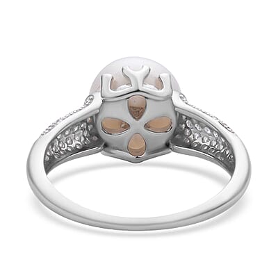 White Freshwater Pearl and Simulated Diamond Ring in Rhodium Over Sterling Silver (Size 10.0) 0.15 ctw
