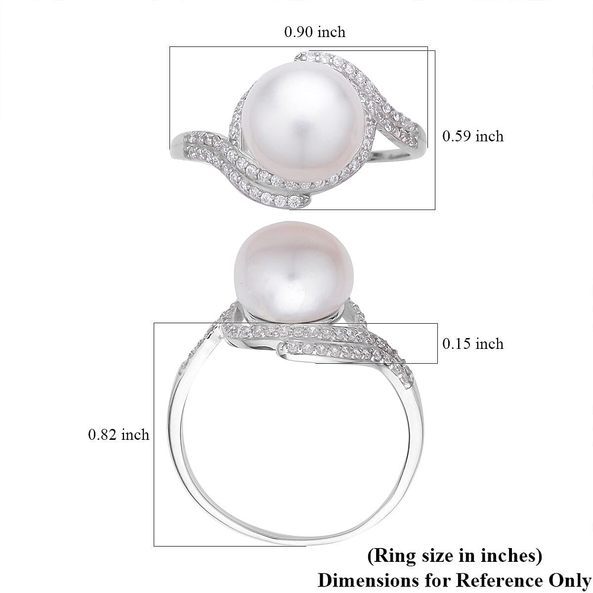 White Freshwater Pearl and Simulated Diamond Ring in Rhodium Over Sterling Silver (Size 10.0) 0.35 ctw image number 5
