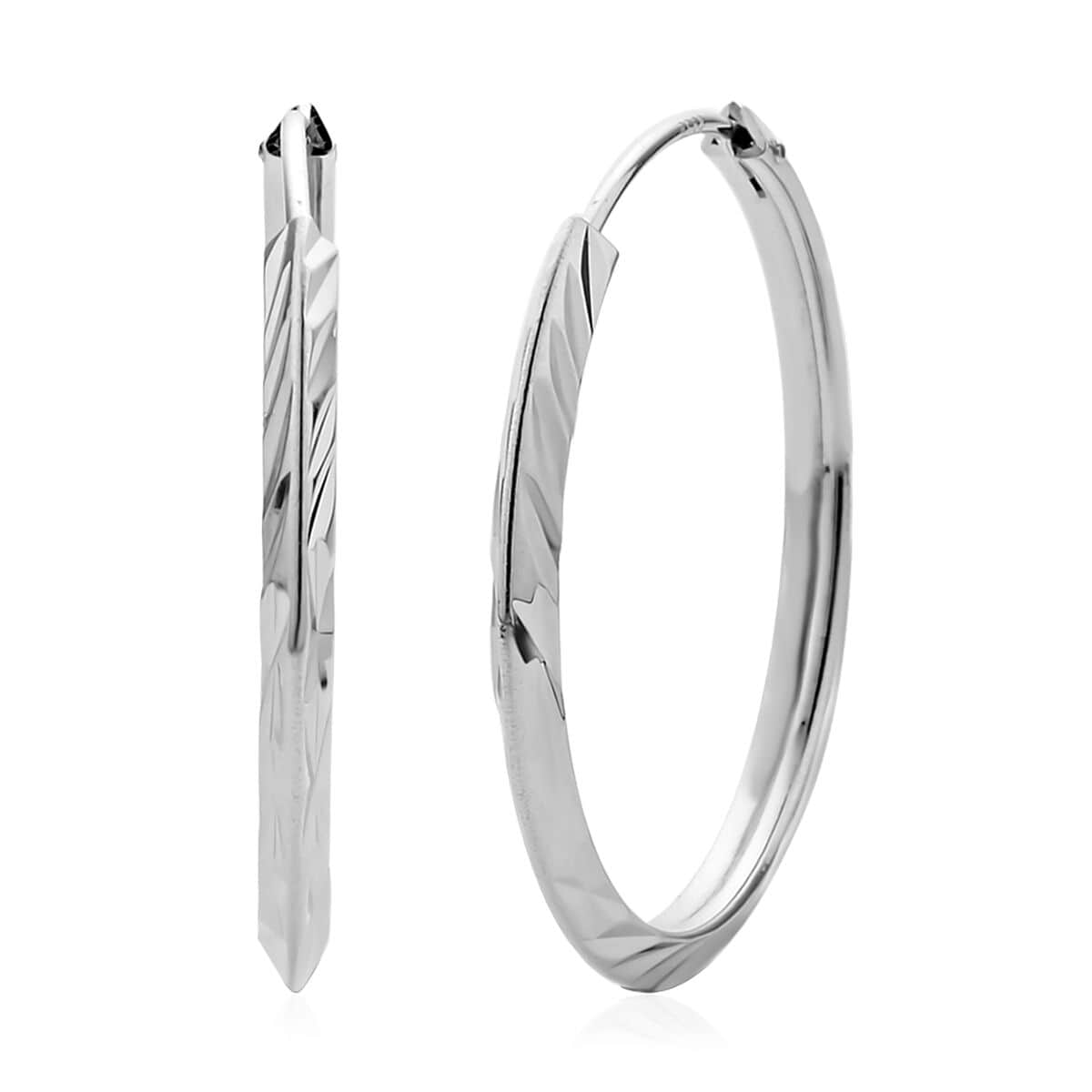 Rhodium Over Sterling Silver Pebble Cut Hoop Earrings 2.50 Grams image number 0