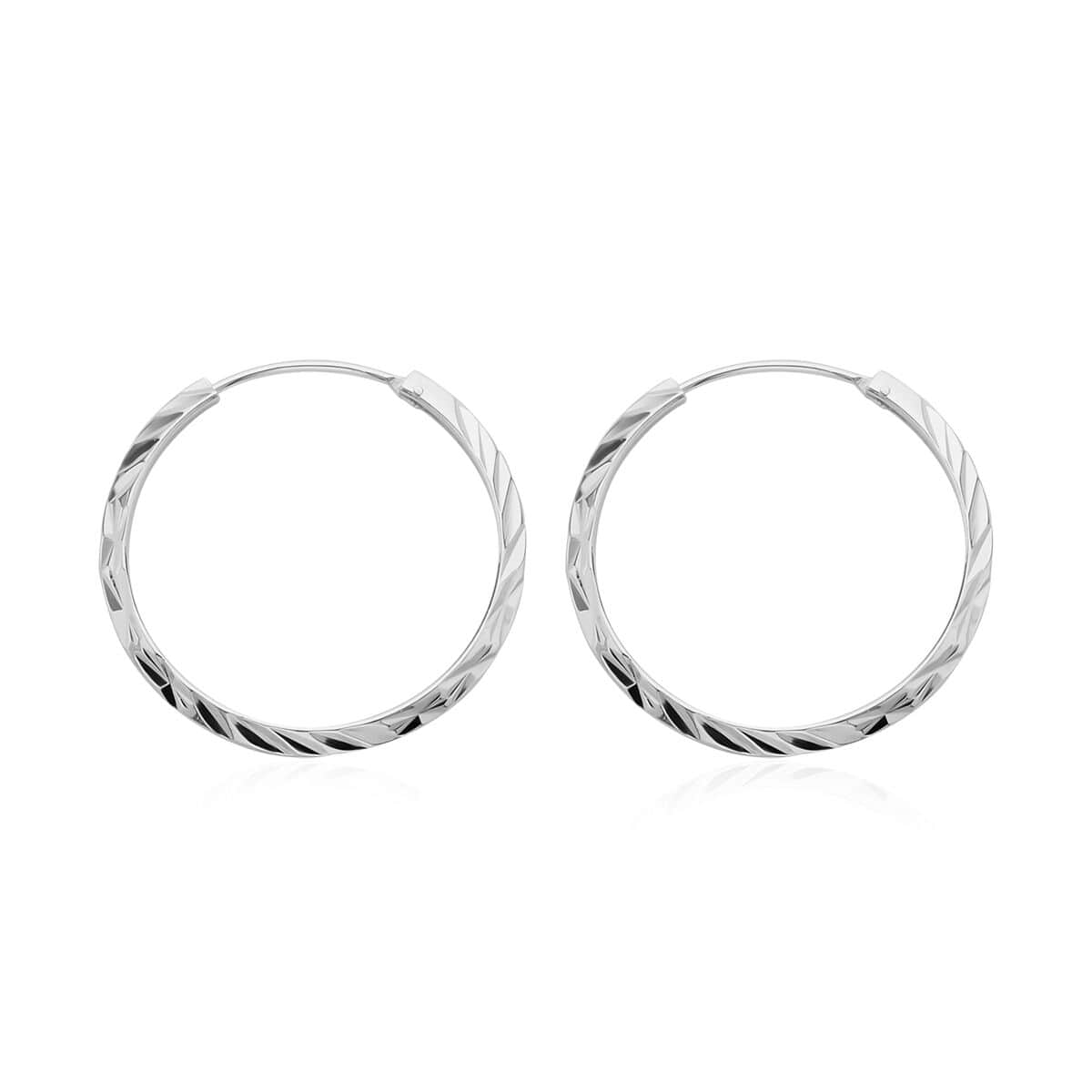 Rhodium Over Sterling Silver Pebble Cut Hoop Earrings 2.50 Grams image number 3