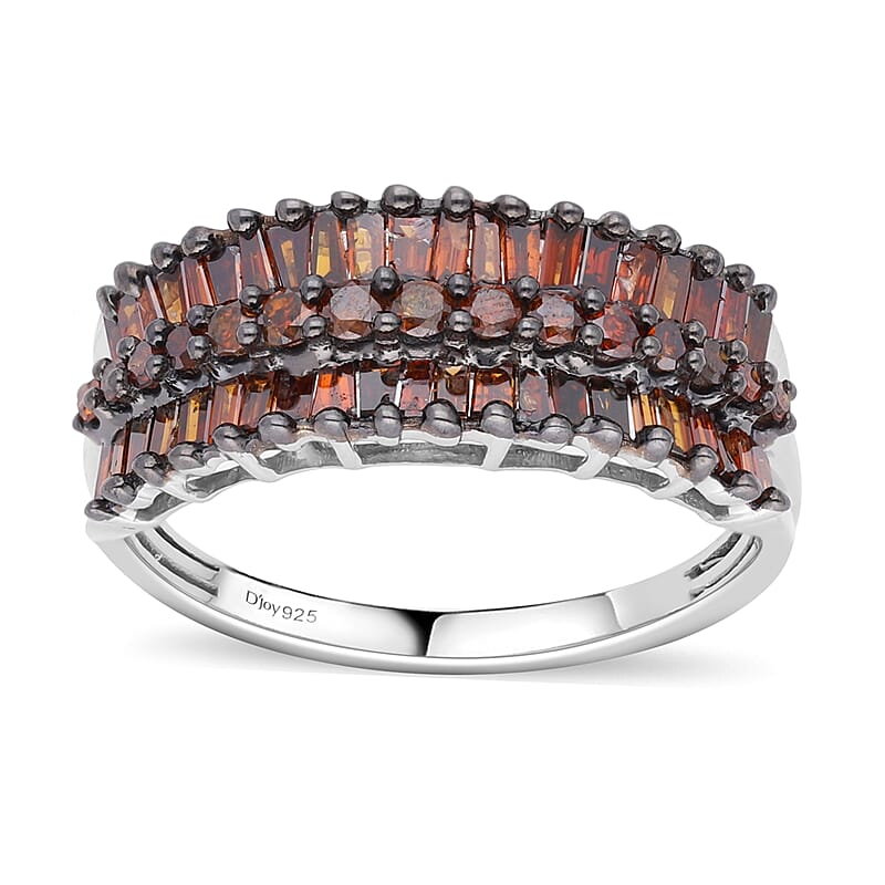Red Diamond Ring in Rhodium & Platinum Over Sterling Silver (Size 10.0) 1.00 ctw