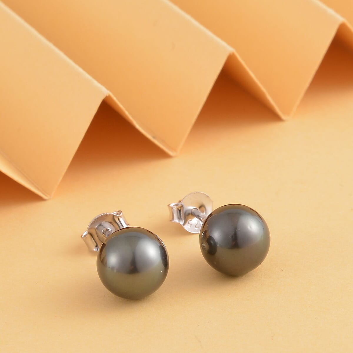 Tahitian Cultured Pearl Solitaire Stud Earrings in Platinum Over Sterling Silver image number 1