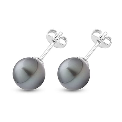 Tahitian Cultured Pearl Solitaire Stud Earrings in Platinum Over Sterling Silver