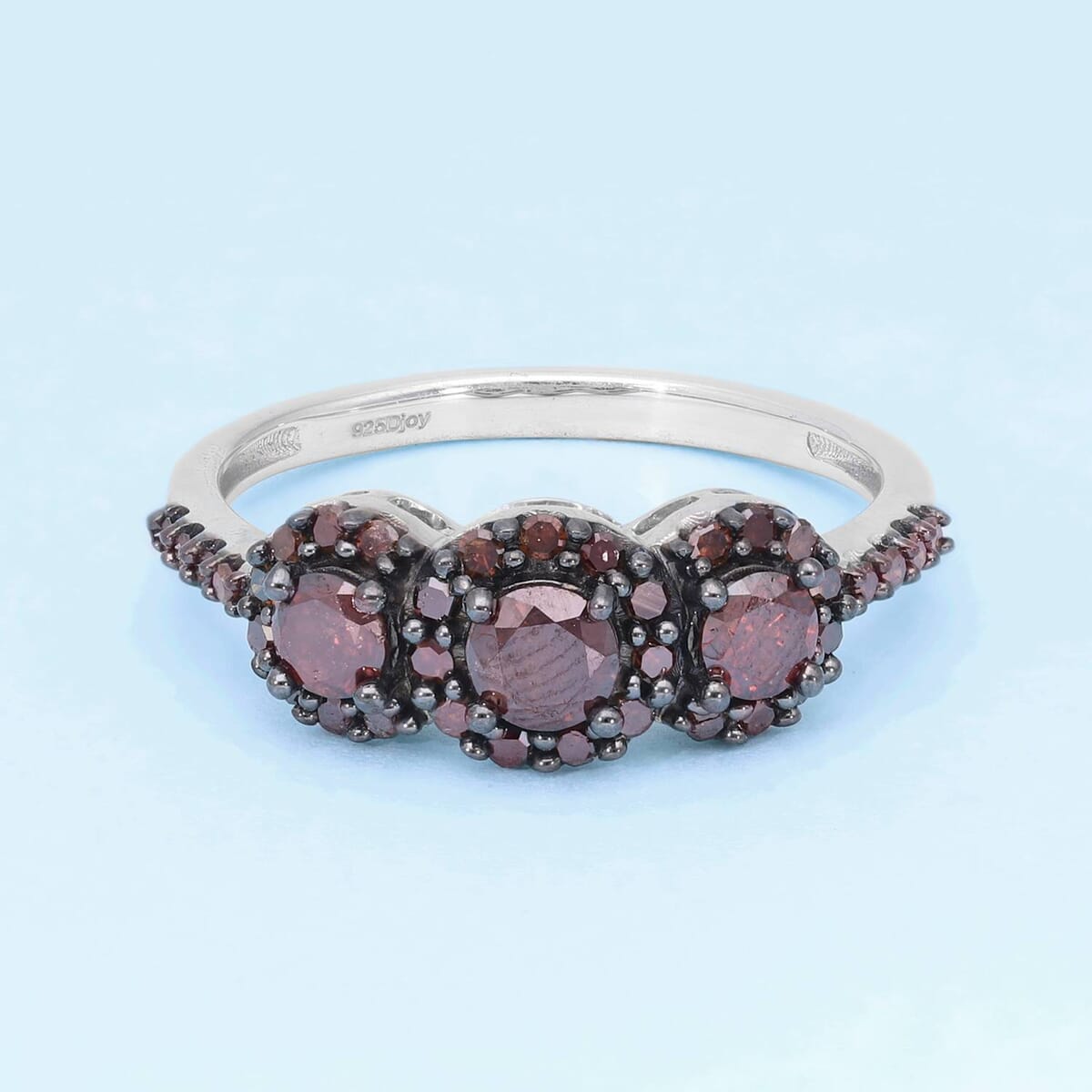 Red Diamond Trilogy Halo Ring in Rhodium & Platinum Over Sterling Silver 1.00 ctw image number 1