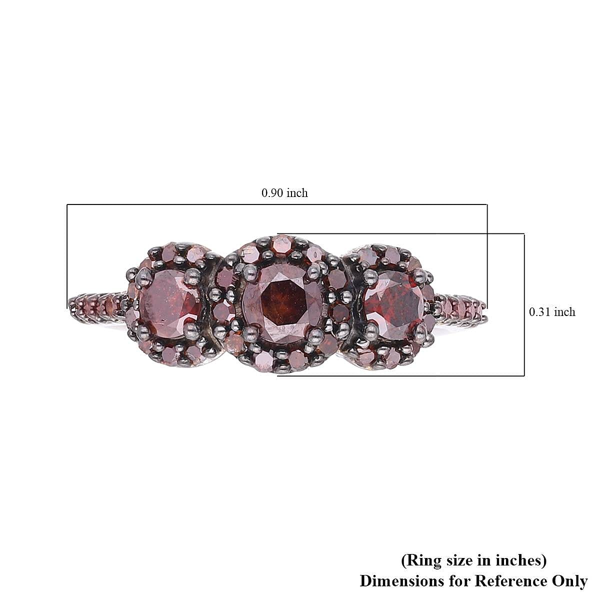 Red Diamond Trilogy Halo Ring in Rhodium & Platinum Over Sterling Silver (Size 10.0) 1.00 ctw