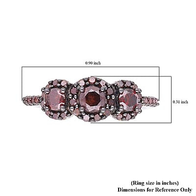 Red Diamond Trilogy Halo Ring in Rhodium & Platinum Over Sterling Silver (Size 10.0) 1.00 ctw