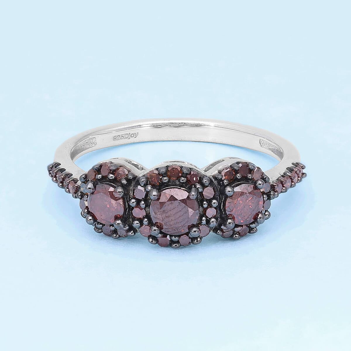 Red Diamond Trilogy Halo Ring in Rhodium & Platinum Over Sterling Silver (Size 6.0) 1.00 ctw image number 1