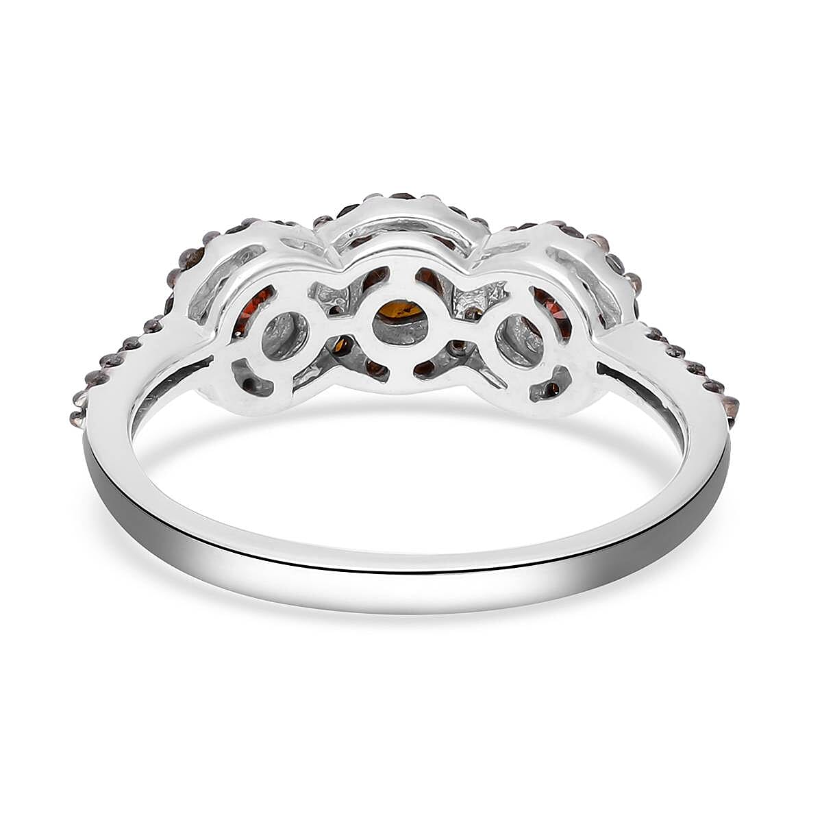 Red Diamond Trilogy Halo Ring in Rhodium & Platinum Over Sterling Silver (Size 6.0) 1.00 ctw image number 4