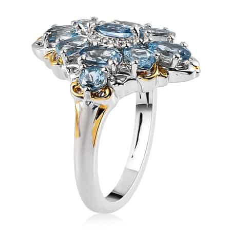 Santa Maria Aquamarine Ring in Vermeil Yellow Gold and Platinum Over Sterling Silver (Size 10.0) 1.80 ctw image number 3