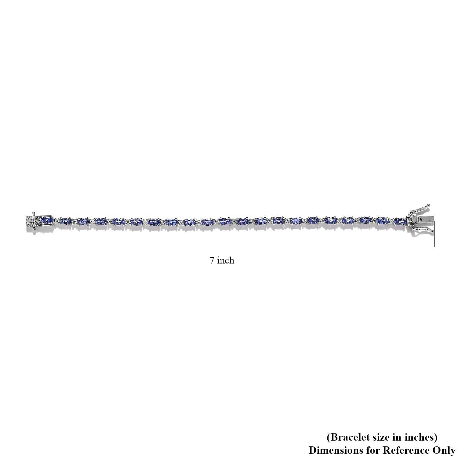 AAA Tanzanite and Moissanite Bracelet in Platinum Over Sterling Silver (6.50 In) 6.50 ctw
