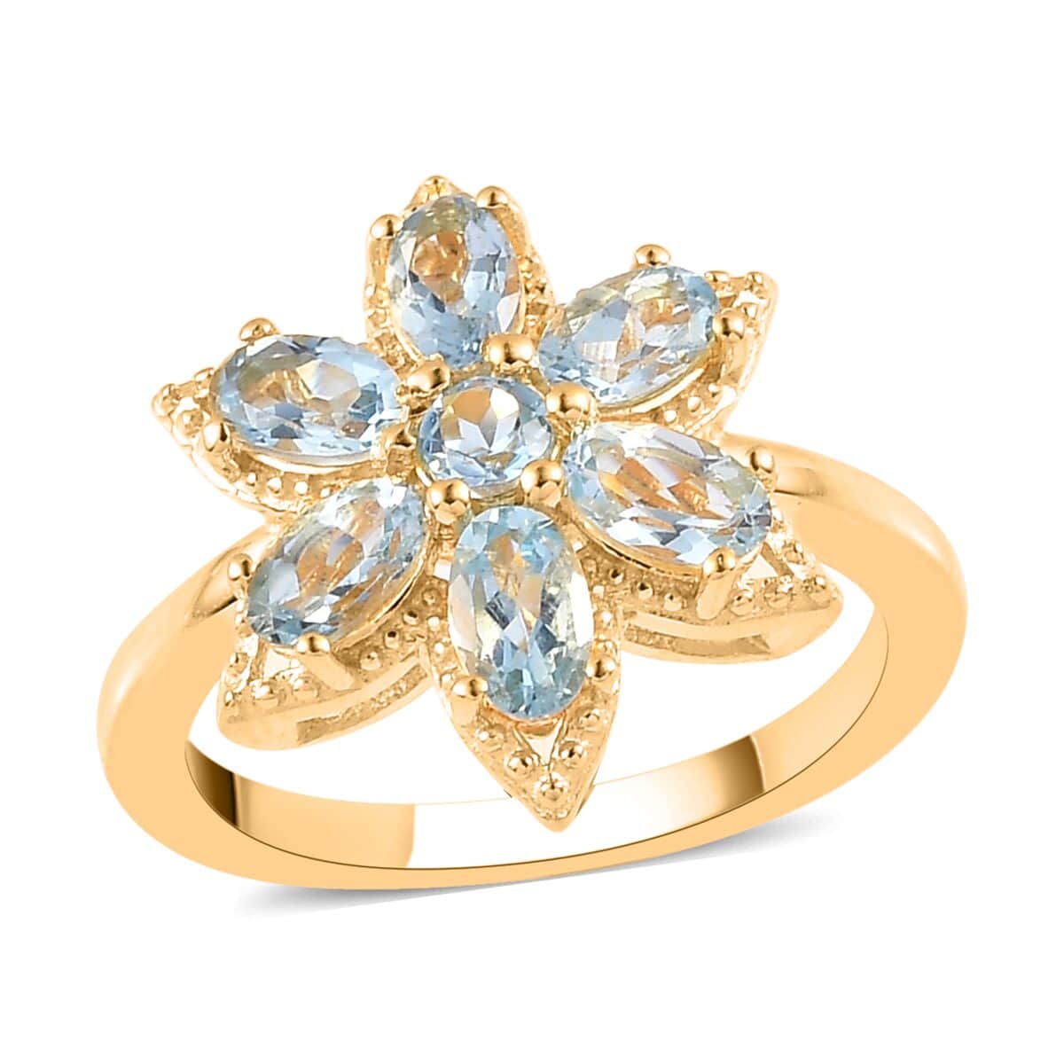 Santa Maria Aquamarine Floral Ring in Vermeil Yellow Gold Over Sterling Silver 1.40 ctw image number 0