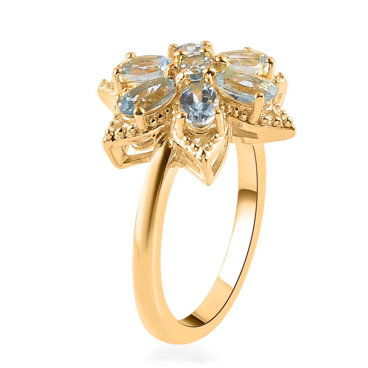 Santa Maria Aquamarine Floral Ring in Vermeil Yellow Gold Over Sterling Silver (Size 10.0) 1.40 ctw image number 3