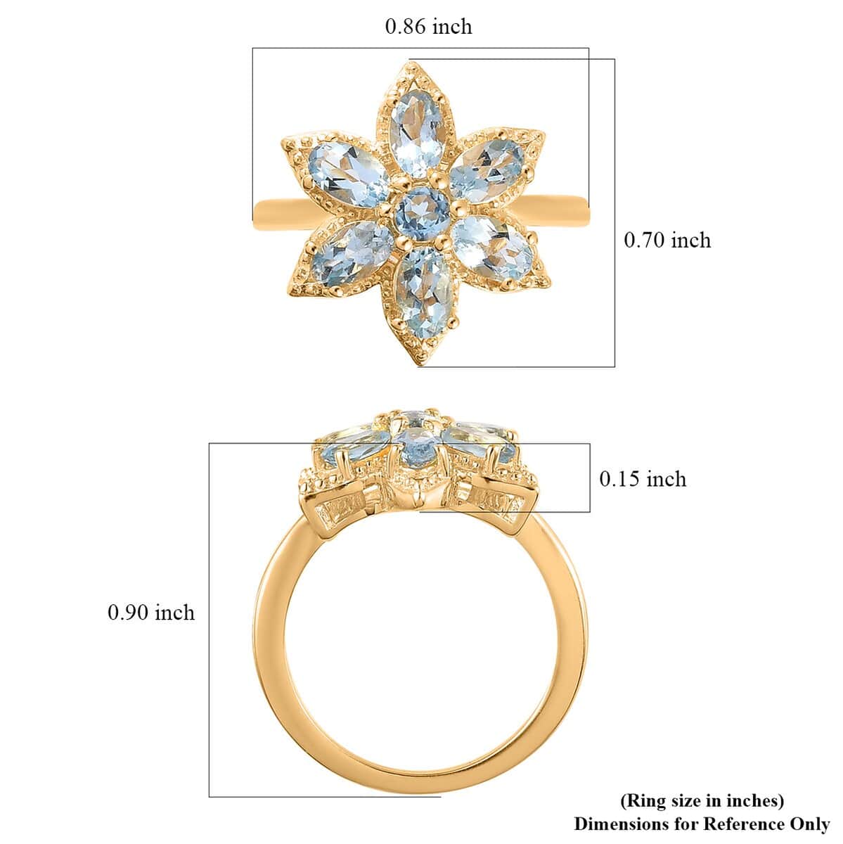 Santa Maria Aquamarine Floral Ring in Vermeil Yellow Gold Over Sterling Silver 1.40 ctw image number 5