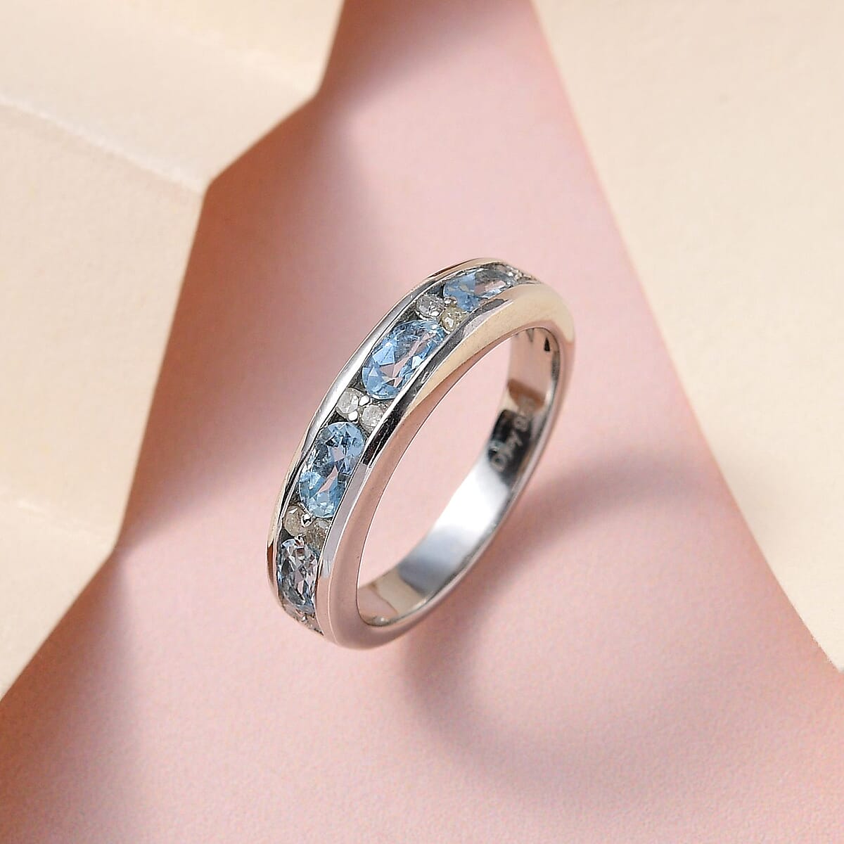 Santa Maria Aquamarine and Diamond Half Eternity Band Ring in Platinum Over Sterling Silver 1.00 ctw image number 1